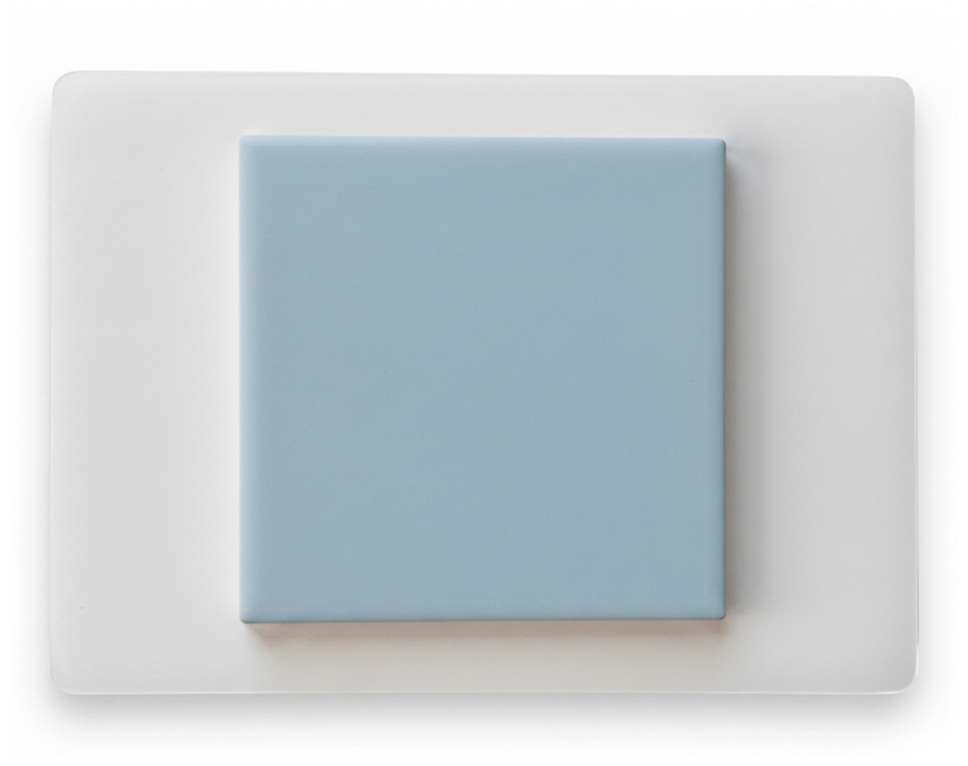 Modwalls Element Porcelain Tile Sample | Soft Blue | Pictured mounted on white board | 4x4 gloss | Colorful modern tile suitable for indoor, outdoor, floor, wall, wet or dry. This tile is perfect for backsplashes, kitchens, bathrooms, showers, feature areas and commercial projects.