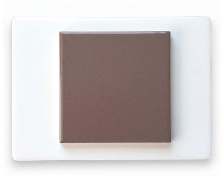 Modwalls Element Porcelain Tile Sample | Umber |Pictured mounted on white board | 4x4 gloss | Colorful modern tile suitable for indoor, outdoor, floor, wall, wet or dry. This tile is perfect for backsplashes, kitchens, bathrooms, showers, feature areas and commercial projects.