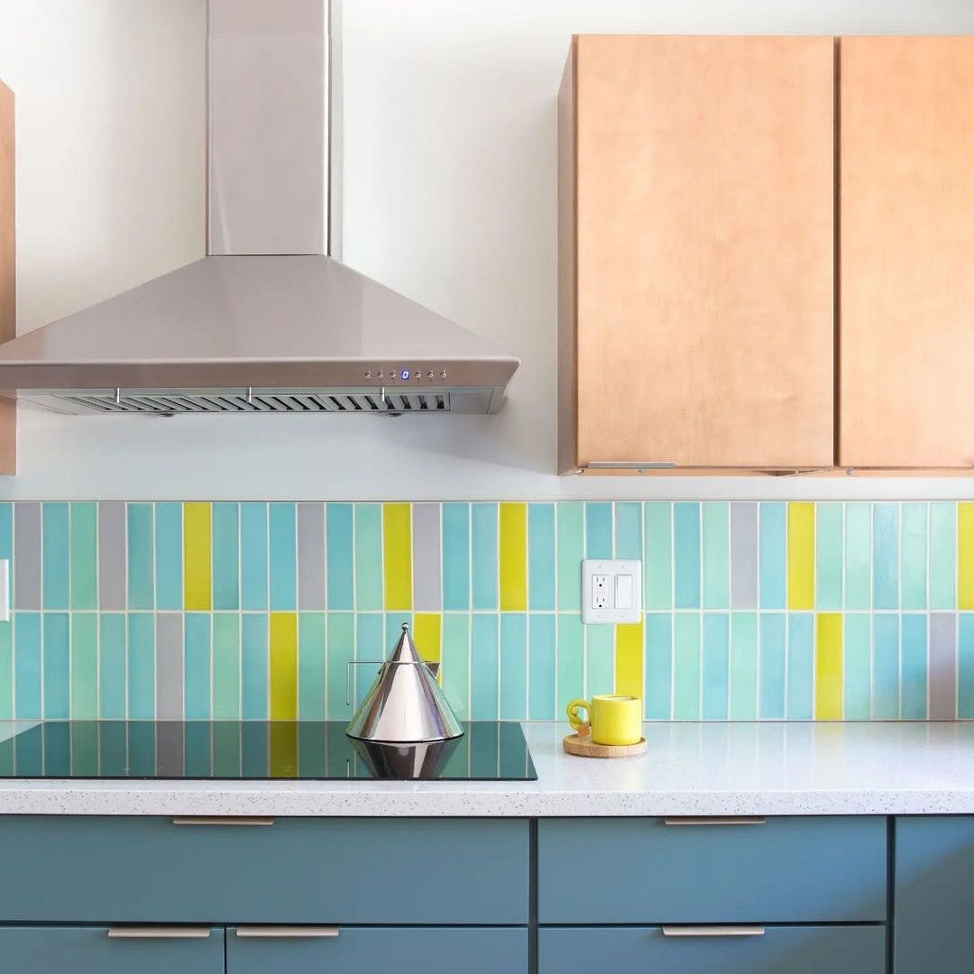 Modwalls Kiln Handmade Ceramic Tile | 2x8 Multicolor | Colorful Modern tile for backsplashes, kitchens, bathrooms, showers & feature areas. 