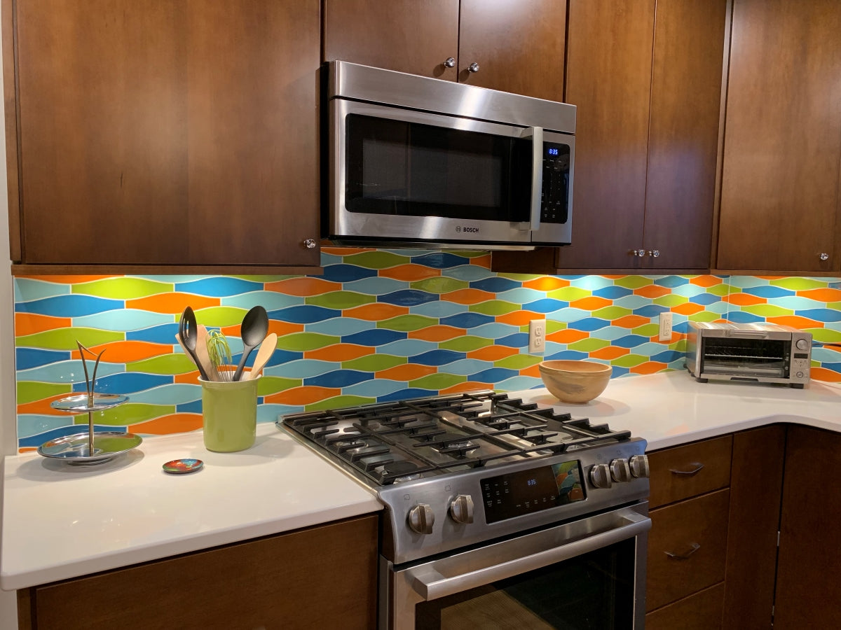 Modwalls Kiln Handmade Ceramic Tile | Minnow in Multicolor | Colorful Modern tile for backsplashes, kitchens, bathrooms, showers & feature areas. 