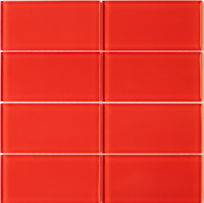 Modwalls Lush Glass Subway Tile | 3x6 cherry | Colorful Modern glass tile for bathrooms, showers, kitchen, backsplashes, pools & outdoors. 