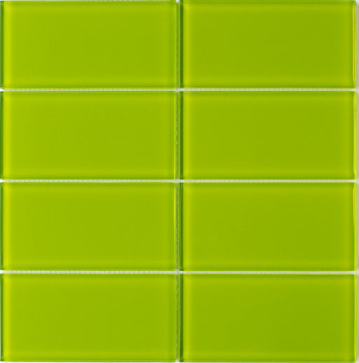 Modwalls Lush Glass Subway Tile | 3x6 Lemongrass | Colorful Modern glass tile for bathrooms, showers, kitchen, backsplashes, pools & outdoors. 