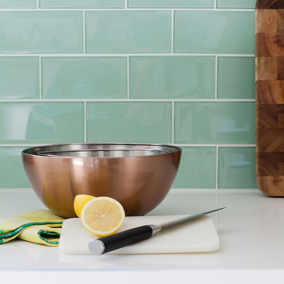 Lush glass 3x6 subway tile in surf green. Lush subway tile is a great choice for kitchen backsplashes, showers, bathrooms and outdoor and pool. Our subway tile is available in white, blue, green, yellow, orange, red, pink, teal and gray.