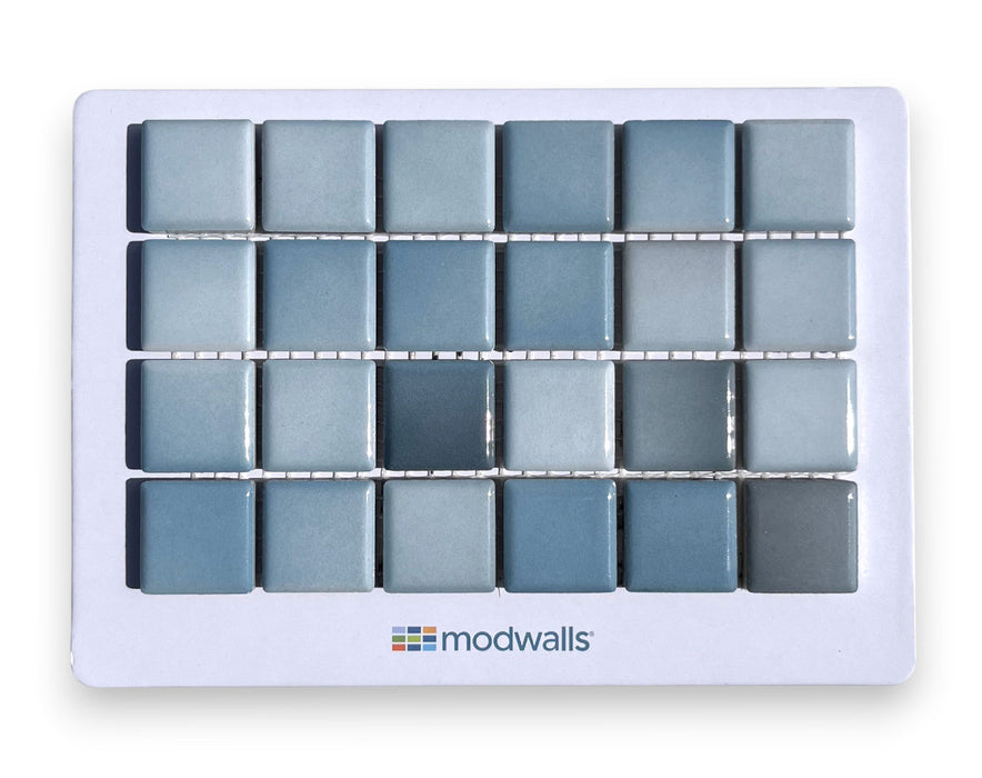 Modwalls Mediterranean Mosaic Porcelain Tile Sample | Barcelona Blend Gloss | Blue |  Colorful Modern & Midcentury tile for bathrooms, kitchens, backsplashes, showers, floors, pools & outdoors. 