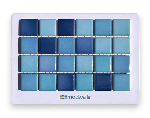 Modwalls Mediterranean Mosaic Porcelain Tile Sample | Cannes Blend Gloss | Blues |  Colorful Modern & Midcentury tile for bathrooms, kitchens, backsplashes, showers, floors, pools & outdoors.