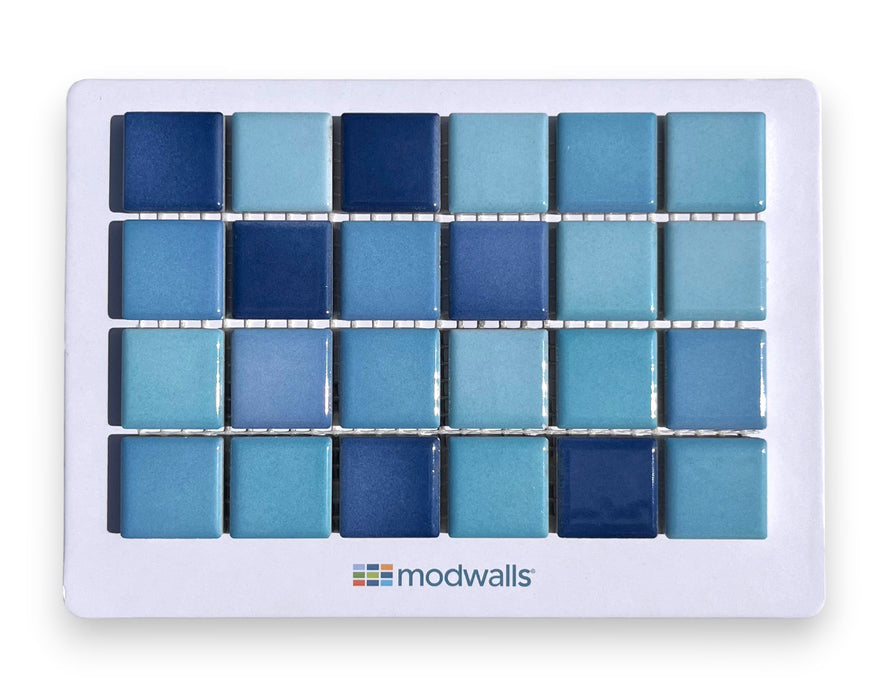 Modwalls Mediterranean Mosaic Porcelain Tile Sample | Cannes Blend Gloss | Blues |  Colorful Modern & Midcentury tile for bathrooms, kitchens, backsplashes, showers, floors, pools & outdoors.