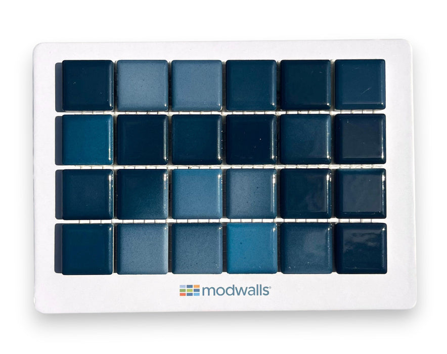 Modwalls Mediterranean Mosaic Porcelain Tile Sample | Corfu Blend Gloss | Blue |  Colorful Modern & Midcentury tile for bathrooms, kitchens, backsplashes, showers, floors, pools & outdoors.