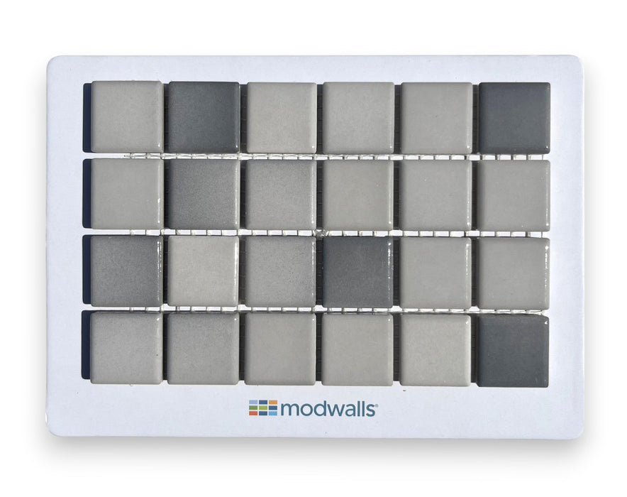 Modwalls Mediterranean Mosaic Porcelain Tile Sample | Marrakesh Blend Gloss | Gray | Colorful Modern & Midcentury tile for bathrooms, kitchens, backsplashes, showers, floors, pools & outdoors.