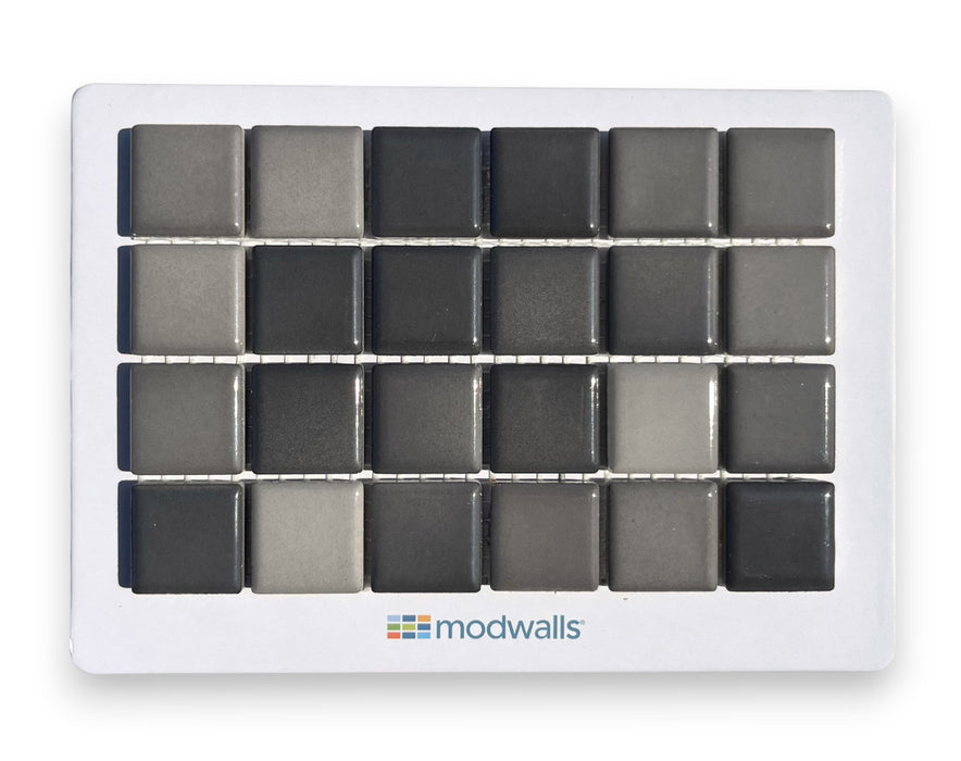 Modwalls Mediterranean Mosaic Porcelain Tile Sample | Milano Blend Gloss | Gray  |  Colorful Modern & Midcentury tile for bathrooms, kitchens, backsplashes, showers, floors, pools & outdoors.
