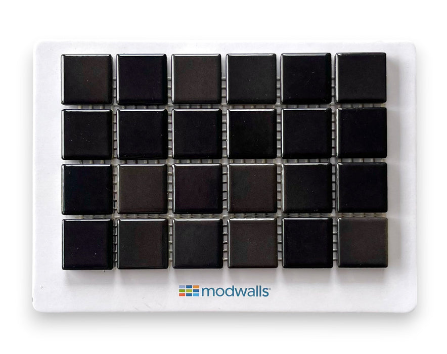 Modwalls Mediterranean Mosaic Porcelain Tile Sample | Roma Gloss Blend | Black |Colorful Modern & Midcentury tile for bathrooms, kitchens, backsplashes, showers, floors, pools & outdoors.