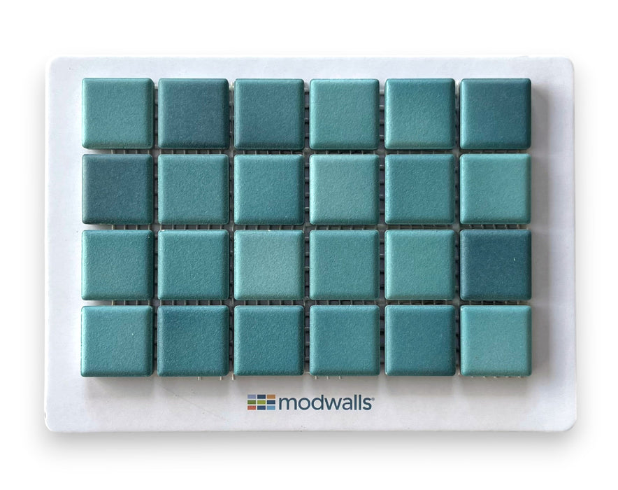 Modwalls Mediterranean Mosaic Porcelain Tile Sample | San Tropez Matte Blend | Teal | Colorful Modern & Midcentury tile for bathrooms, kitchens, backsplashes, showers, floors, pools & outdoors.