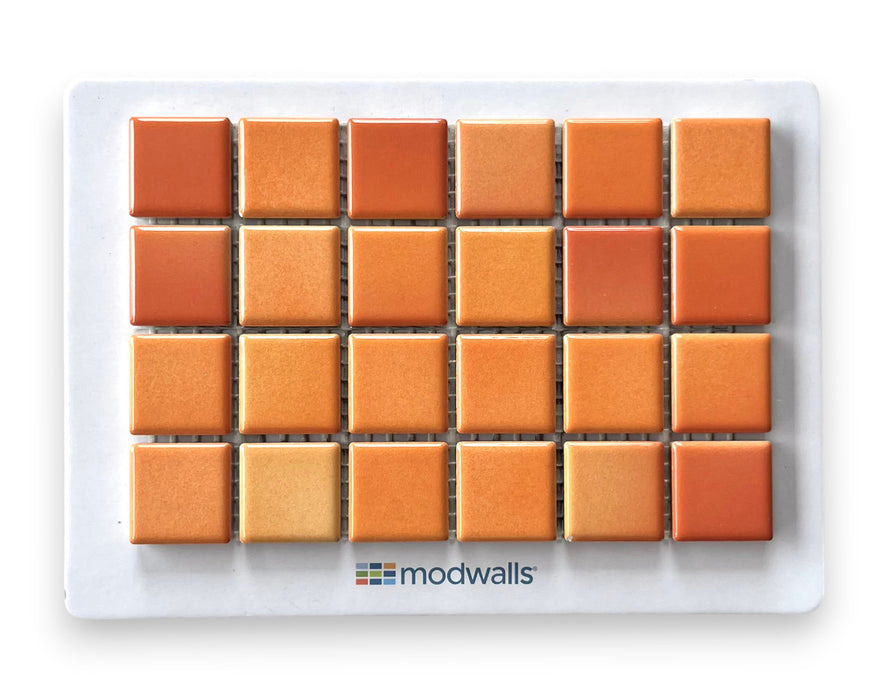 Modwalls Mediterranean Mosaic Porcelain Tile Sample | Valencia Gloss Blend | Oranges |  Colorful Modern & Midcentury tile for bathrooms, kitchens, backsplashes, showers, floors, pools & outdoors.