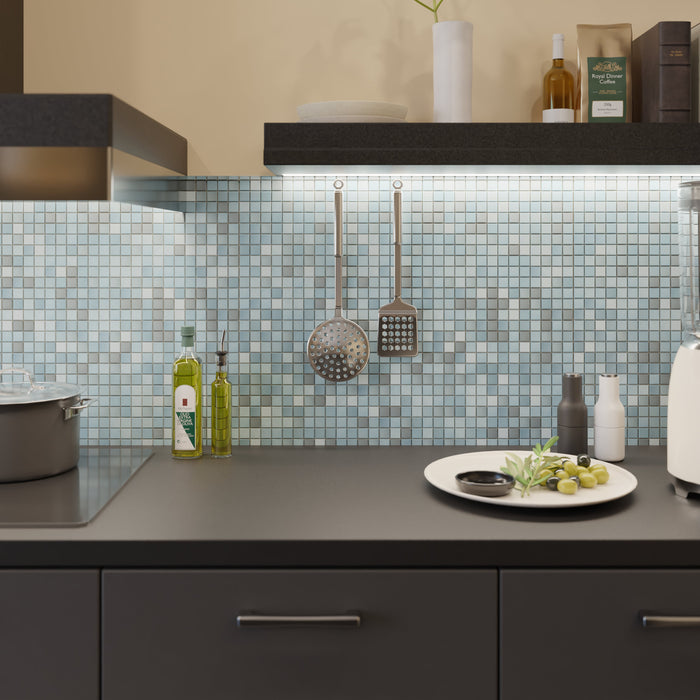 Modwalls Mediterranean Porcelain Mosaic Tile | Barcelona Blend Blue | Colorful Modern & Midcentury tile for bathrooms, kitchens, backsplashes, showers, floors, pools & outdoors. 