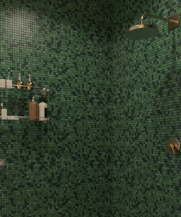 Modwalls Mediterranean Porcelain Mosaic Tile | Montenegro Green | Colorful Modern & Midcentury tile for bathrooms, kitchens, backsplashes, showers, floors, pools & outdoors. 