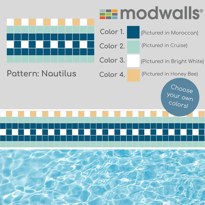 Vita Porcelain Mosaic Tile | Custom Pool Waterline Pattern Nautilus