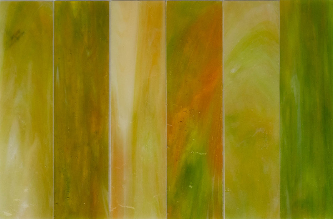 Modwalls Panorama Art Glass Subway Tile | Yosemite | Green 2x8 | Colorful modern tile for backsplashes, kitchens, bathrooms, showers & feature areas.