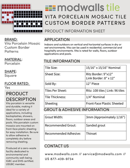 Vita Porcelain Mosaic Tile | Custom Pattern Border Ritz