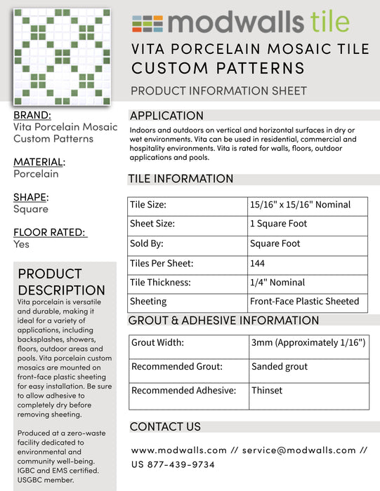 Vita Porcelain Mosaic Tile | Custom Pattern Border Curio Corner