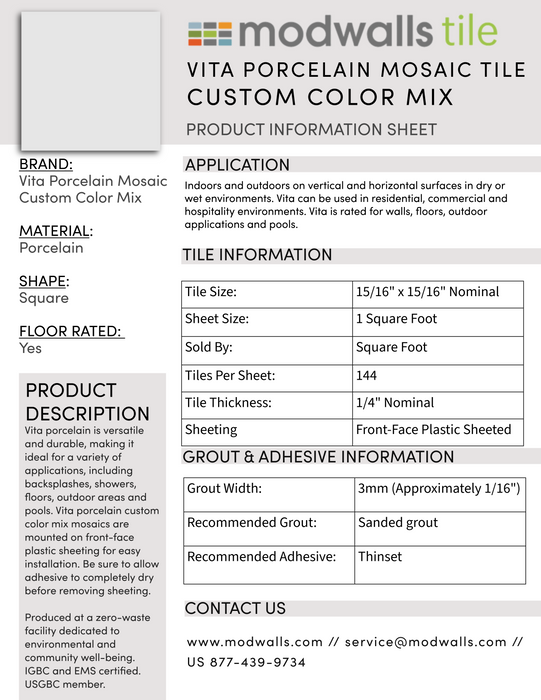 Vita Porcelain Mosaic Tile | Custom Color Mix
