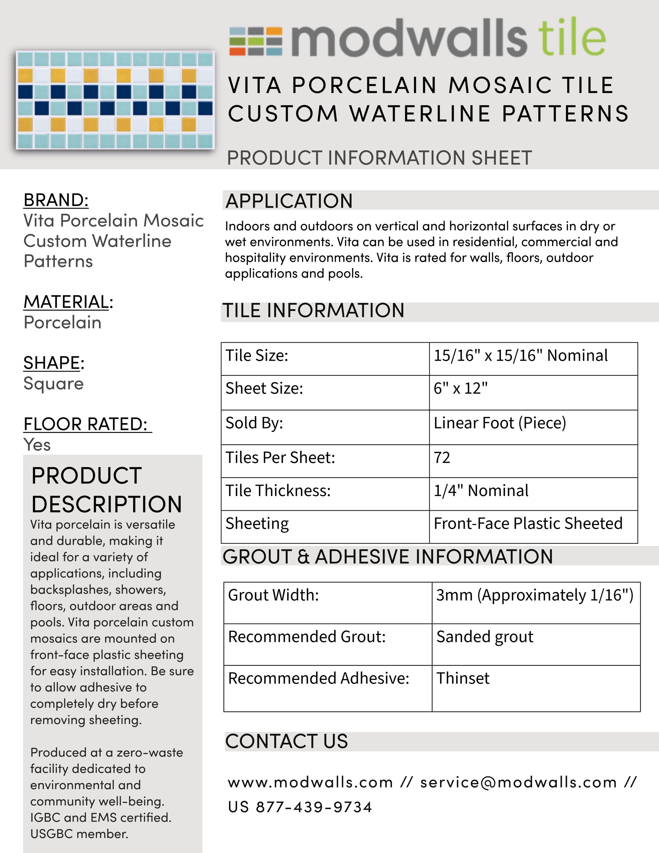 Vita Porcelain Mosaic Tile | Custom Pool Waterline Pattern Nautilus ...