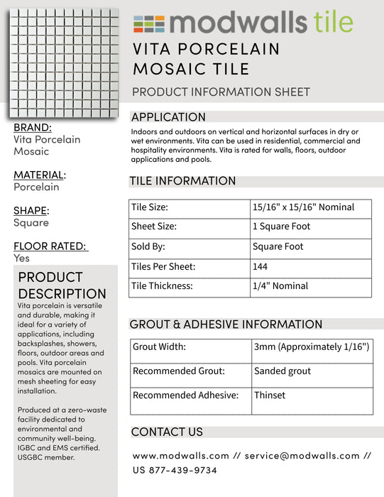 Vita Mosaic Porcelain Tile | Sky | Gloss