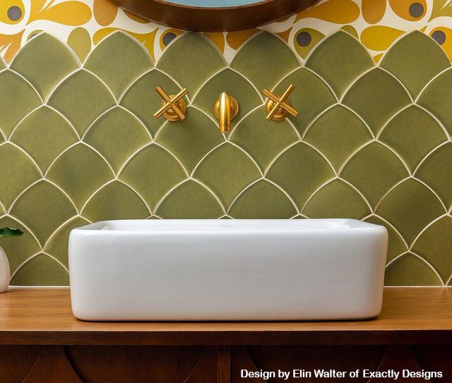 Basis Crest Handmade Ceramic Tile | Midcentury and modern tile for kitchens, backsplashes, bathrooms and showers. Available in blue, green, yellow, red, orange, pink, purple, white, gray and black.