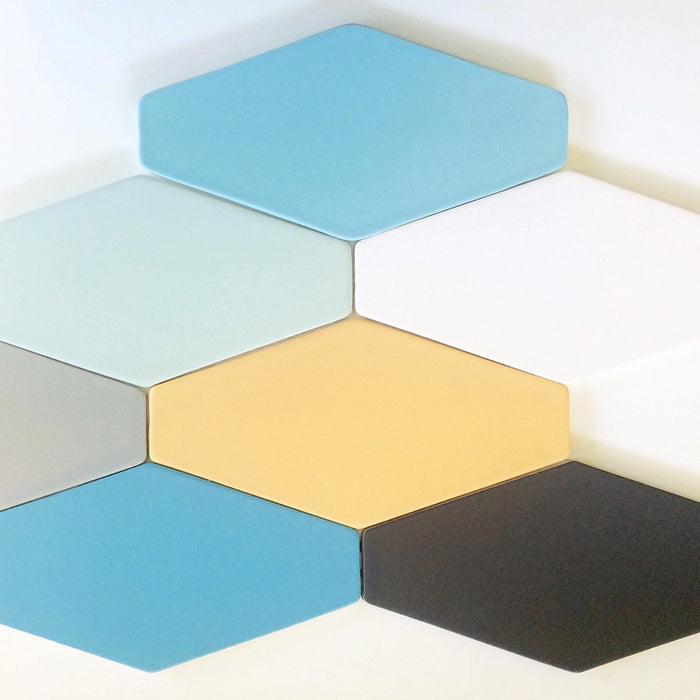 Modwalls Basis Stretch Hexagon Ceramic Floor Tile | 32 Colors | Modern tile for backsplashes, kitchens, bathrooms, showers, and pools