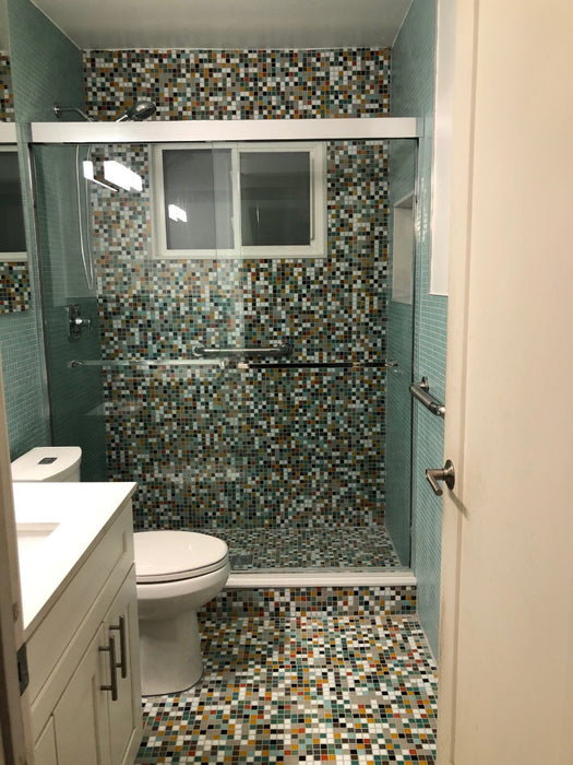Modwalls Brio Glass Mosaic Tile | Highlands Blend | Colorful Modern & Midcentury glass tile for kitchens, bathrooms, backsplashes, showers, floors, pools & outdoors. s