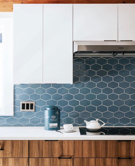 Modwalls Kiln Handmade Ceramic Tile | Stretch Hex | Colorful Modern tile for backsplashes, kitchens, bathrooms, showers & feature areas. 