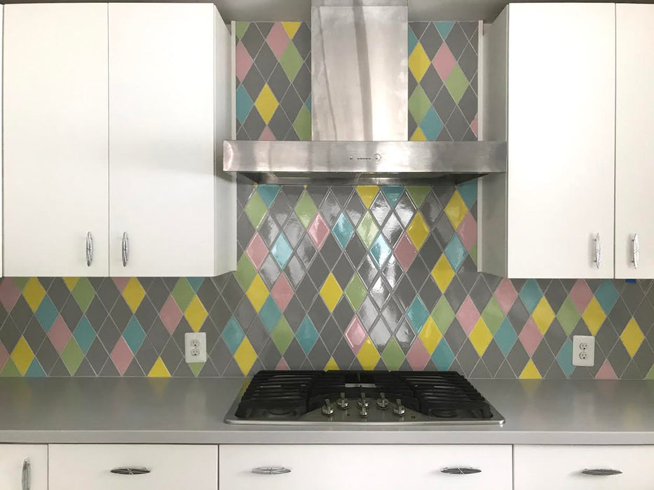 Modwalls Kiln Handmade Ceramic Tile | Diamond | Colorful Modern tile for backsplashes, kitchens, bathrooms, showers & feature areas. 